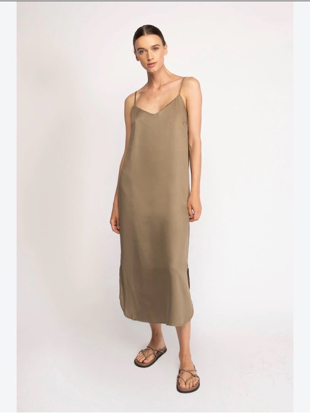 NEU NOMADS Easy Slip Dress Terra Satin Slip Maxi Dress with Spaghetti Straps -